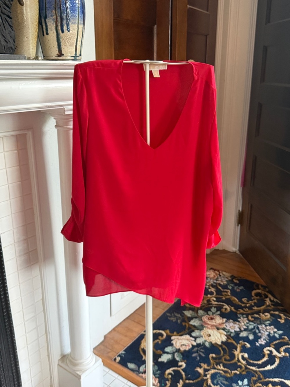 Michael Kors Bright Red V-Neck Long Sleeve Blouse - worn twice